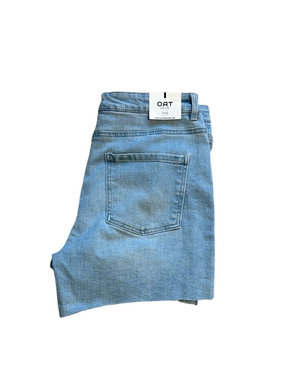 Oat New York High Rise Jean Shorts Raw Hem Light Blue Size 10/30 New